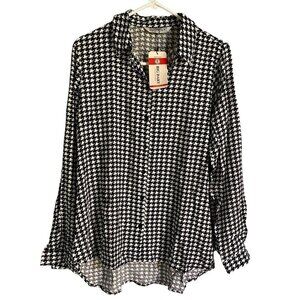 Big Dart Black White Button Down Long Sleeve Women's Blouse Top Large NEW NWT